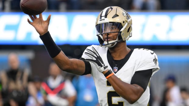 New Orleans Saints quarterback Jameis Winston throws a pass during a preseason game.